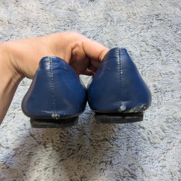 Salvatore Ferragamo Blue Ballet Flats Varina Leather Bow EU 40 US 10 - Picture 8 of 11
